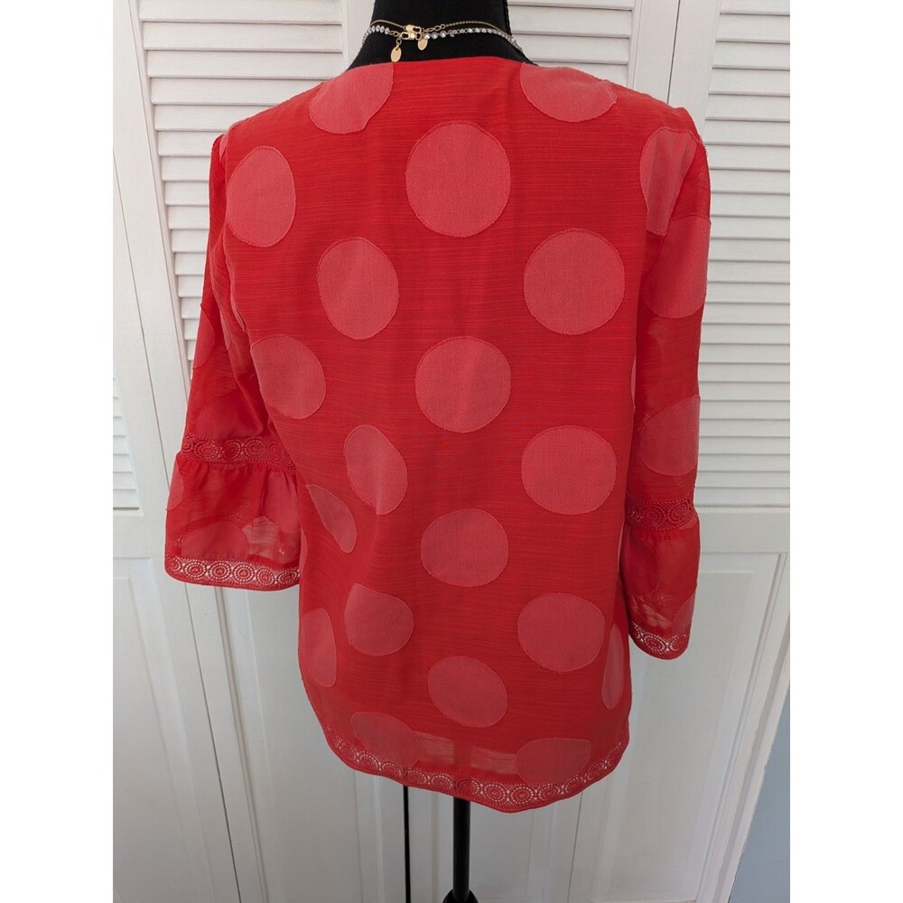 Chico's Blouse Womens M/1 Watermelon Orange Peasant Top Boho Crochet Shirt Light - Picture 7 of 12